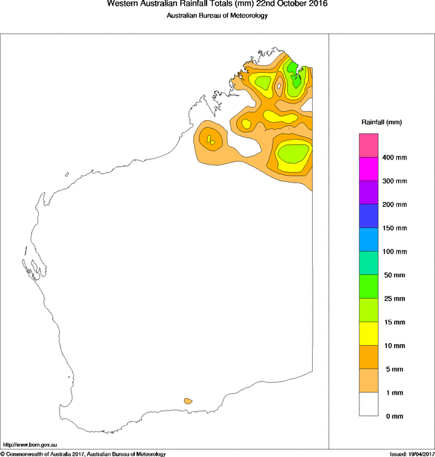 Daily rainfall totals for Western Australia