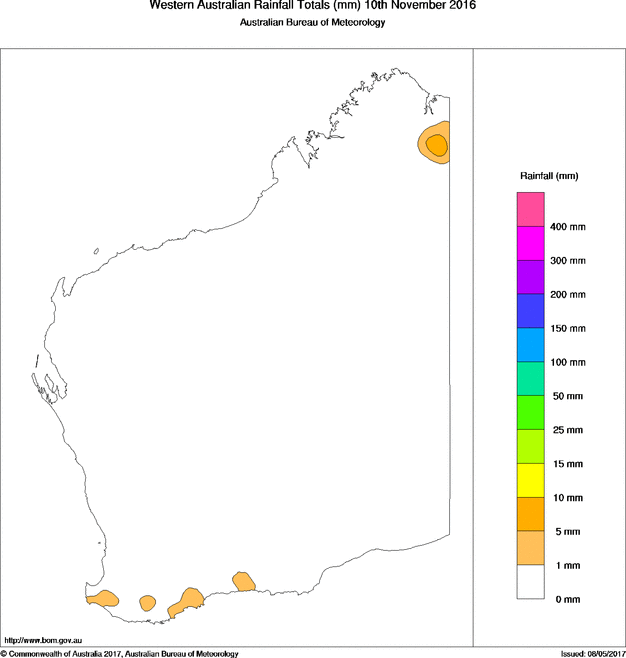 Daily rainfall totals for Western Australia