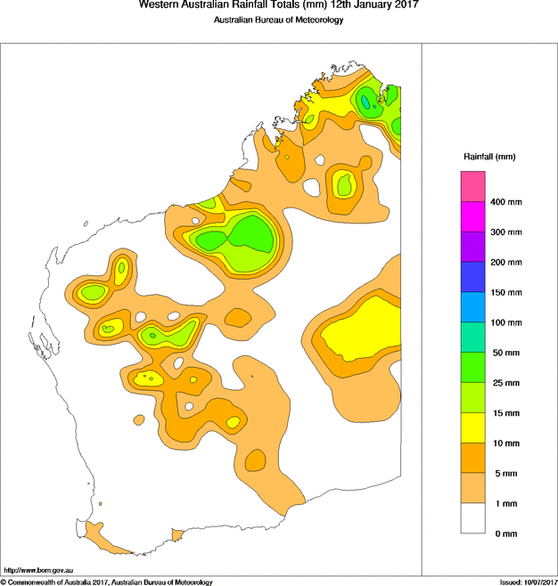 Daily rainfall totals for Western Australia