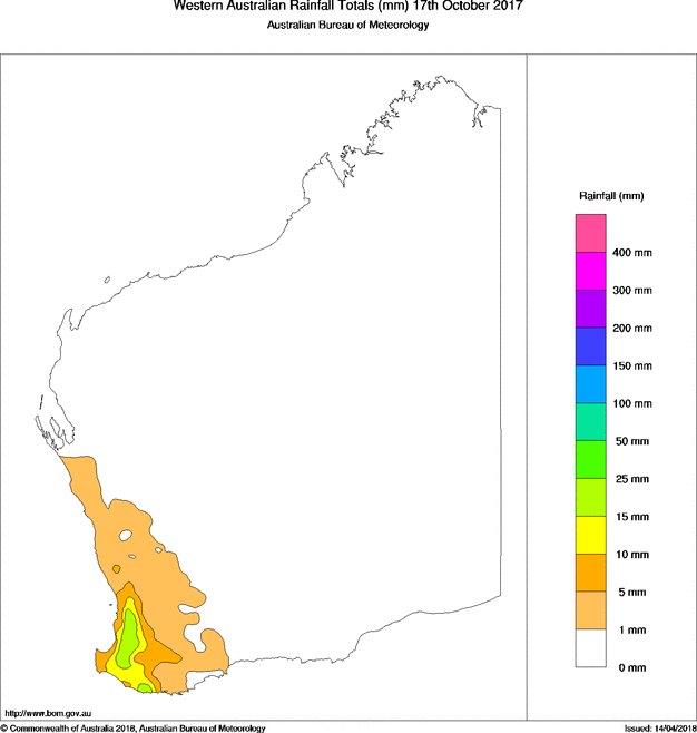 Daily rainfall totals for Western Australia