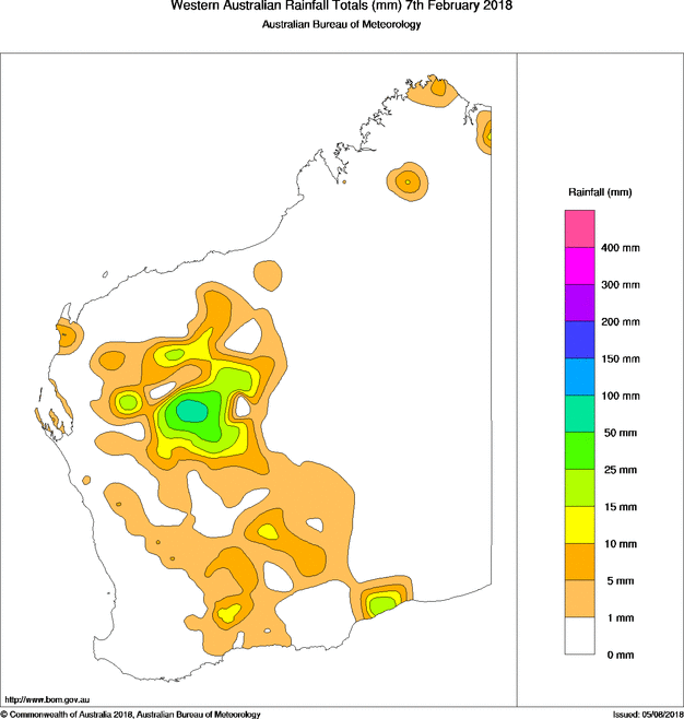 Daily rainfall totals for Western Australia