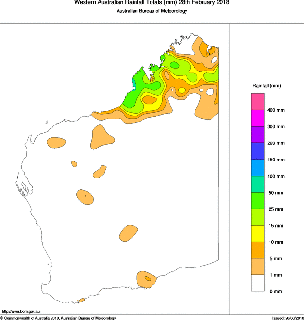 Daily rainfall totals for Western Australia