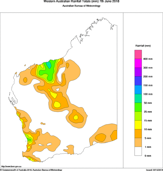 Daily rainfall totals for Western Australia