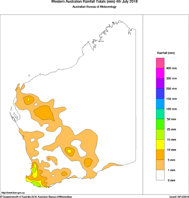 Daily rainfall totals for Western Australia
