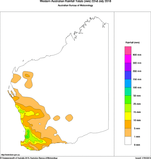 Daily rainfall totals for Western Australia