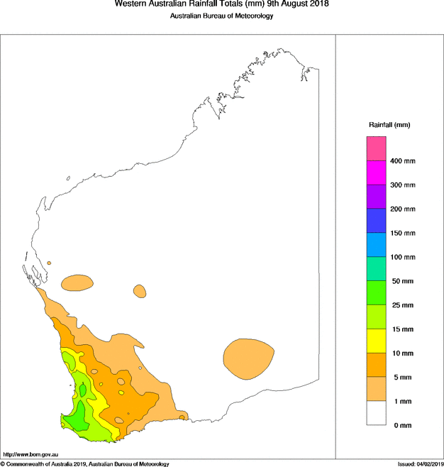 Daily rainfall totals for Western Australia