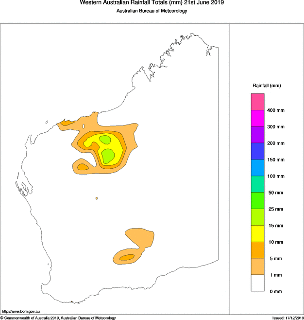 Daily rainfall totals for Western Australia