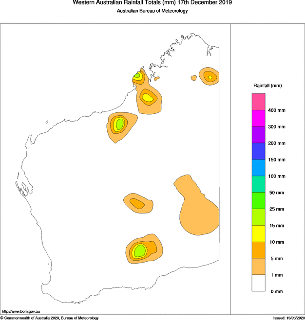 Daily rainfall totals for Western Australia