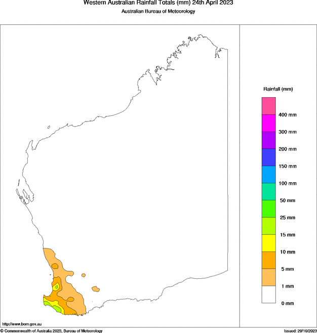 Daily rainfall totals for Western Australia
