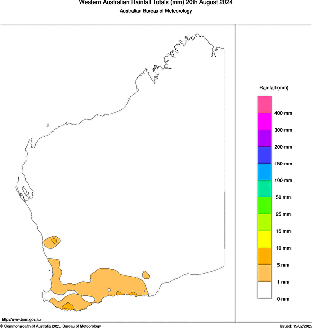 Daily rainfall totals for Western Australia