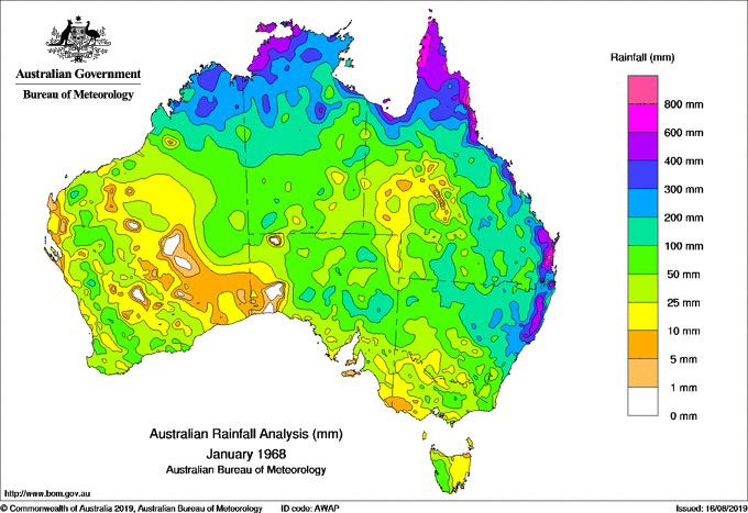 Monthly rainfall totals for Australia