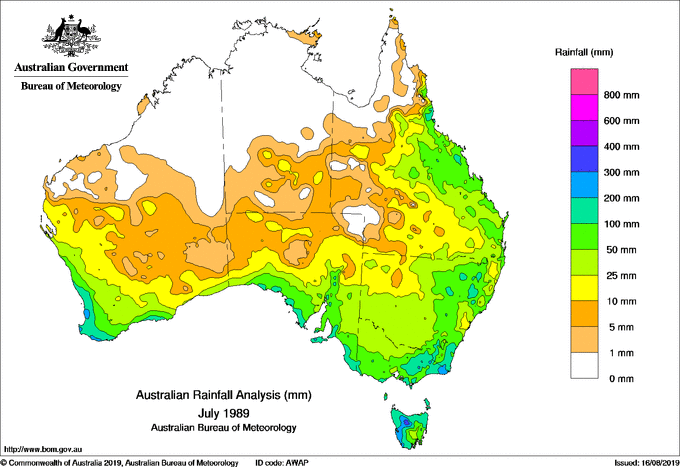 Monthly rainfall totals for Australia