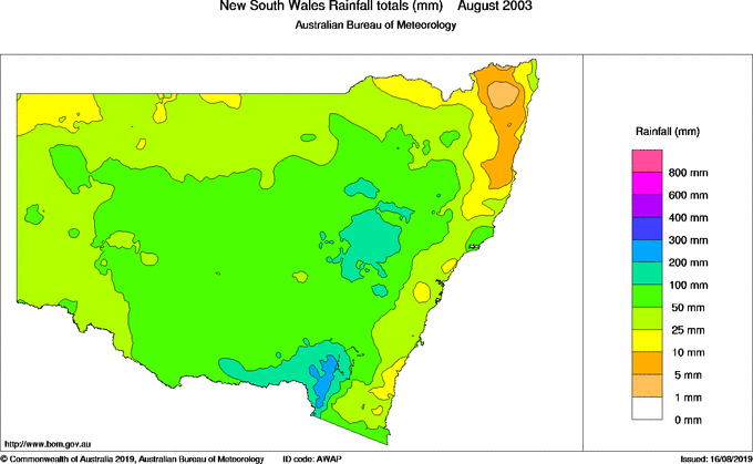 Monthly rainfall totals for New South Wales/ACT