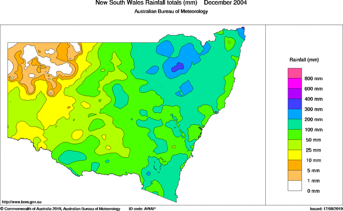 Monthly rainfall totals for New South Wales/ACT