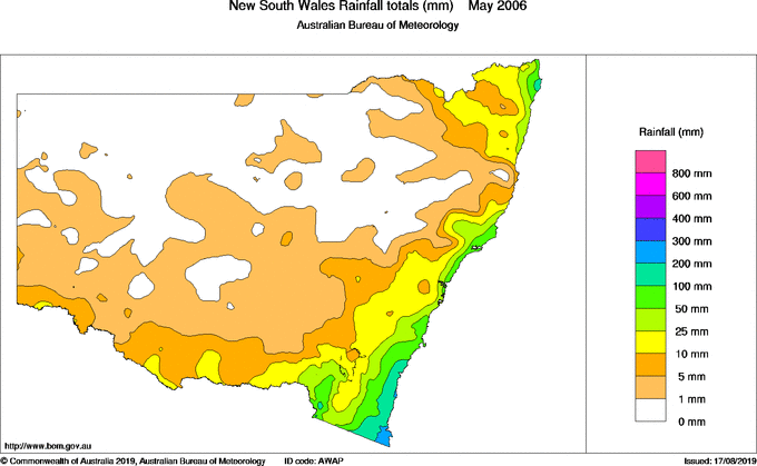 Monthly rainfall totals for New South Wales/ACT
