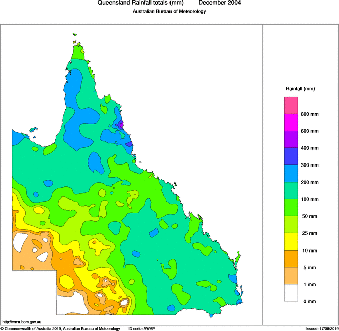 Monthly rainfall totals for Queensland