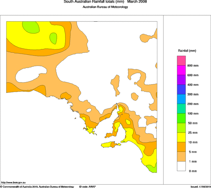 Monthly rainfall totals for South Australia