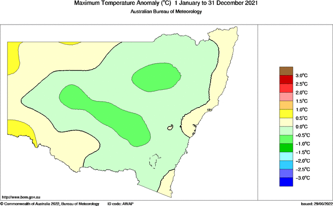 Map of Anomaly in mean maximum temperature