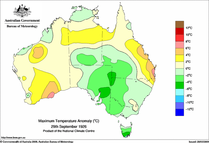 Daily maximum temperature anomaly for Australia