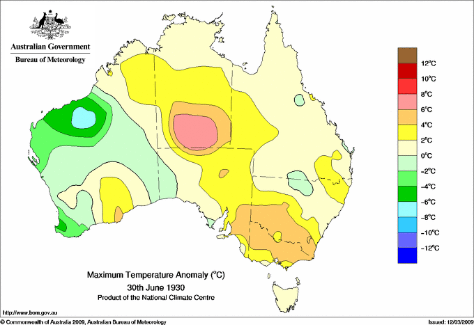 Daily maximum temperature anomaly for Australia