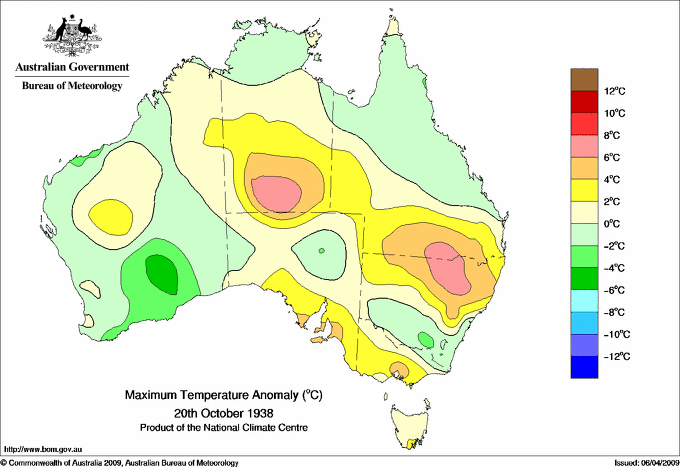 Daily maximum temperature anomaly for Australia