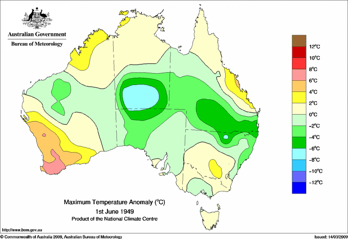 Daily maximum temperature anomaly for Australia