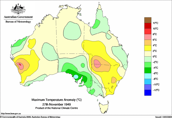 Daily maximum temperature anomaly for Australia