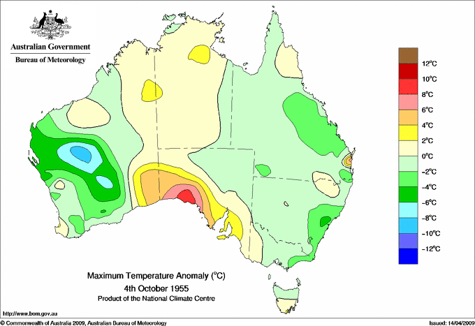 Daily maximum temperature anomaly for Australia
