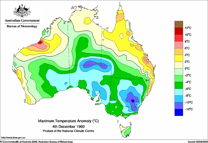 Daily maximum temperature anomaly for Australia