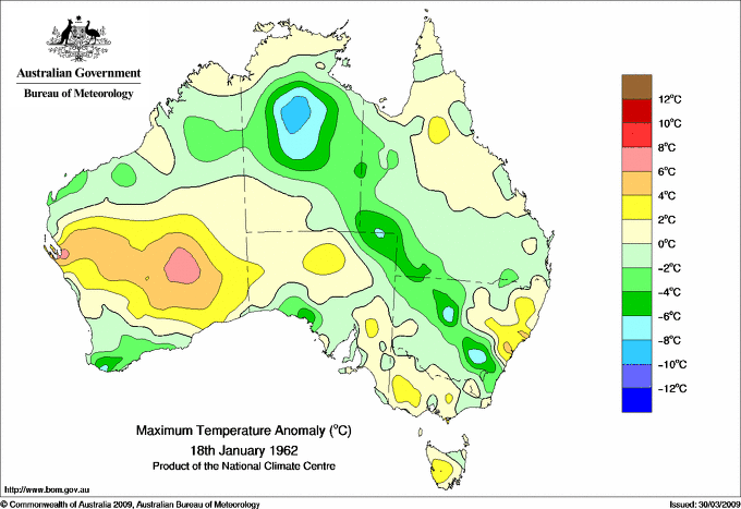 Daily maximum temperature anomaly for Australia