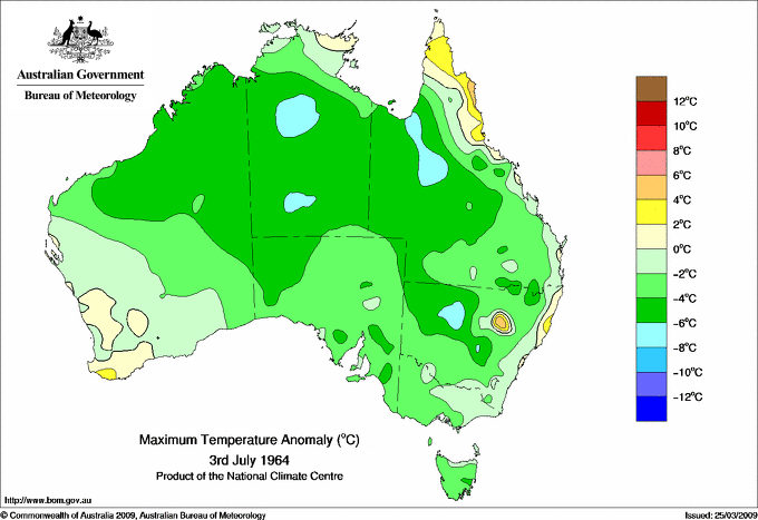 Daily maximum temperature anomaly for Australia