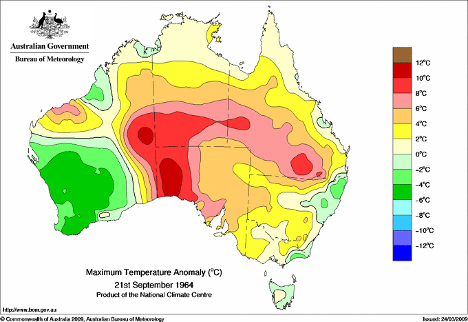 Daily maximum temperature anomaly for Australia