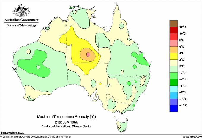 Daily maximum temperature anomaly for Australia