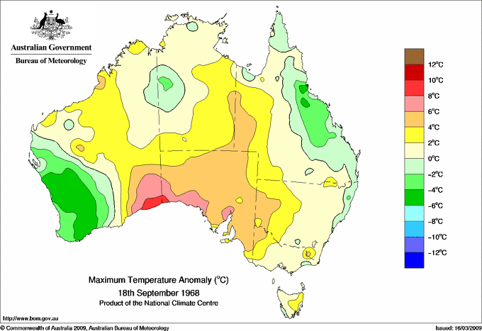 Daily maximum temperature anomaly for Australia