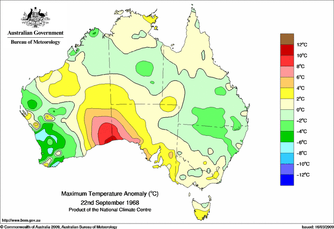 Daily maximum temperature anomaly for Australia