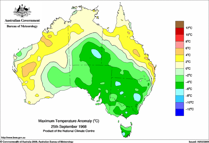 Daily maximum temperature anomaly for Australia