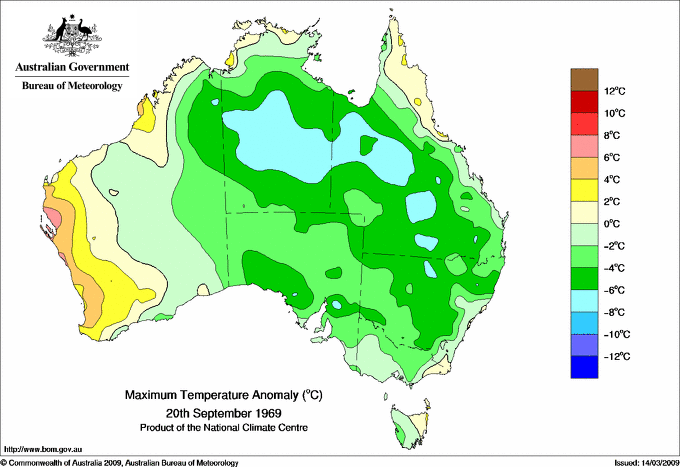 Daily maximum temperature anomaly for Australia