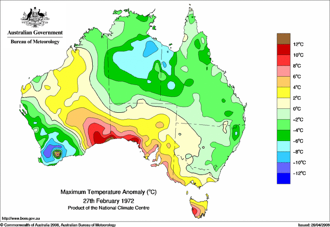 Daily maximum temperature anomaly for Australia