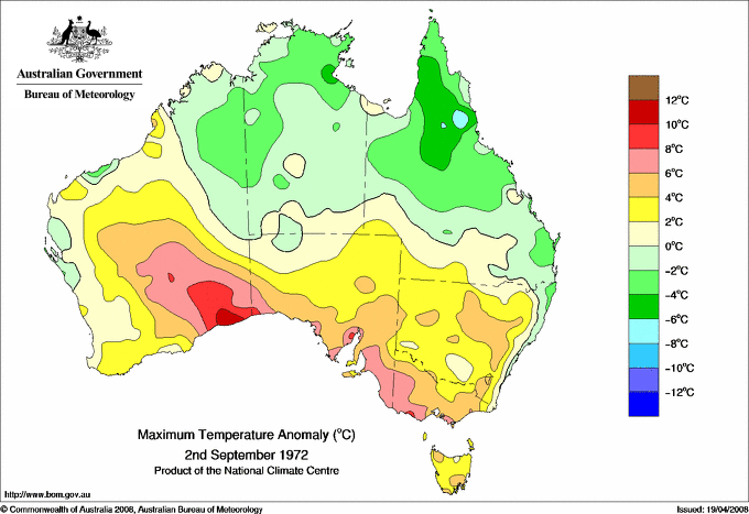 Daily maximum temperature anomaly for Australia