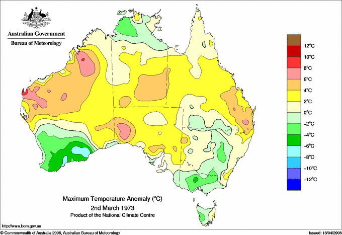 Daily maximum temperature anomaly for Australia