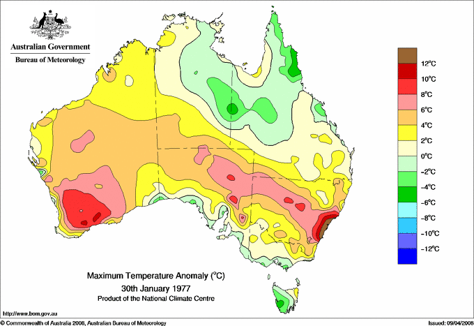 Daily maximum temperature anomaly for Australia