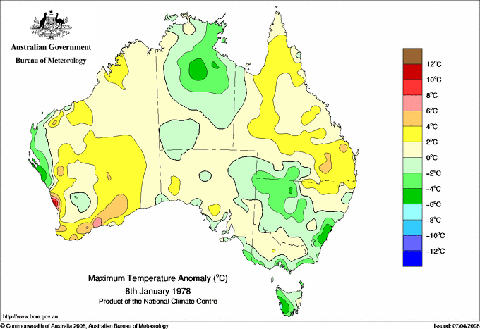 Daily maximum temperature anomaly for Australia