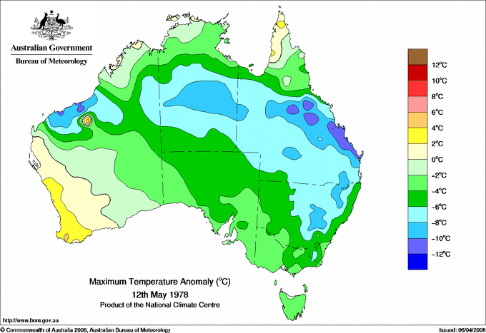 Daily maximum temperature anomaly for Australia