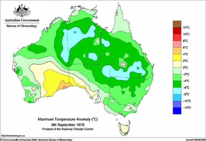 Daily maximum temperature anomaly for Australia