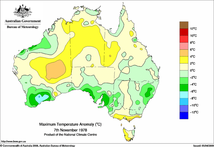 Daily maximum temperature anomaly for Australia