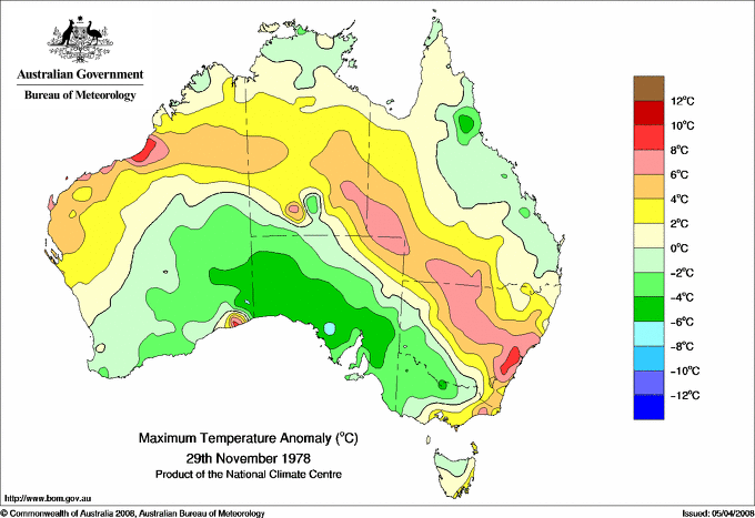 Daily maximum temperature anomaly for Australia