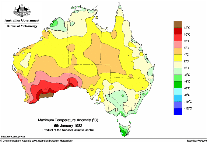 Daily maximum temperature anomaly for Australia