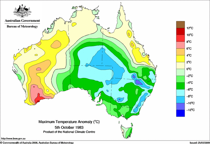 Daily maximum temperature anomaly for Australia