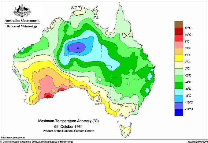 Daily maximum temperature anomaly for Australia