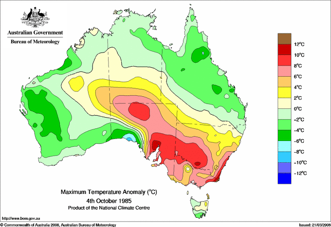 Daily maximum temperature anomaly for Australia